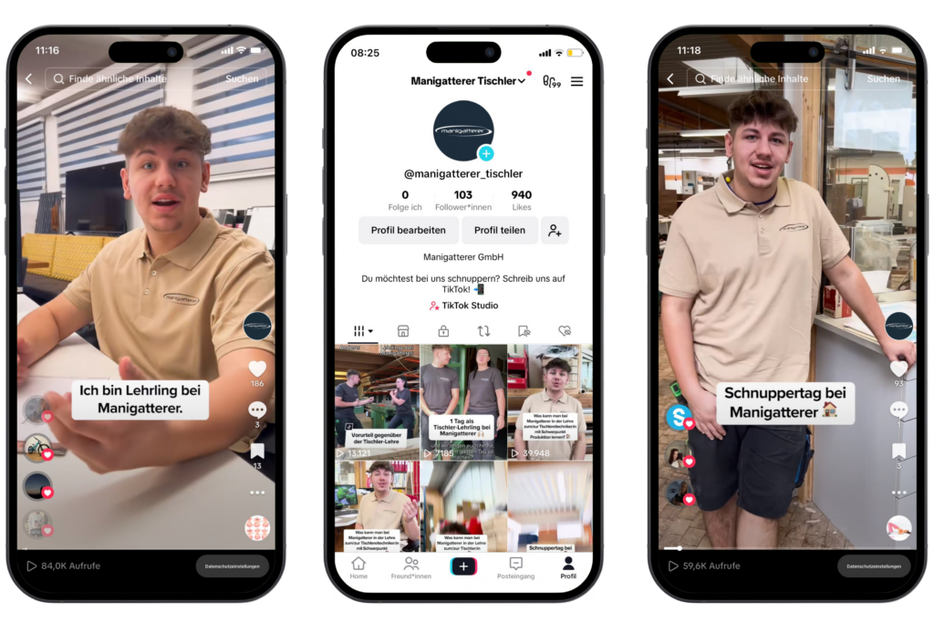 Lehrlinge des Lehrbetriebs Manigatterer auf TikTok.